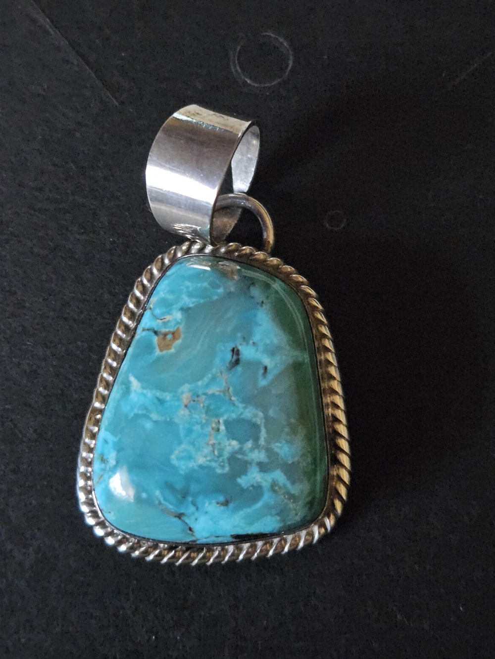 Turquoise Pendant Necklace in Blue-Green with Silver Setting